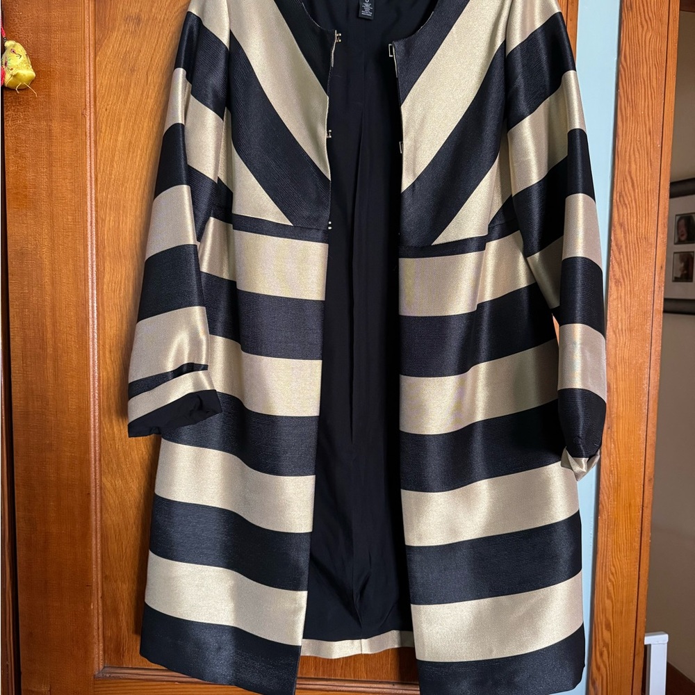 Chico’s Black Label Elegant Black and Gold Striped Coat - Women's Blazer